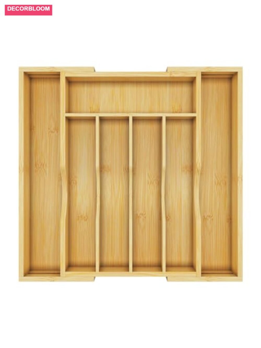 Bamboo Utensil Organizer 5 Compartment Expandable Drawer Tray